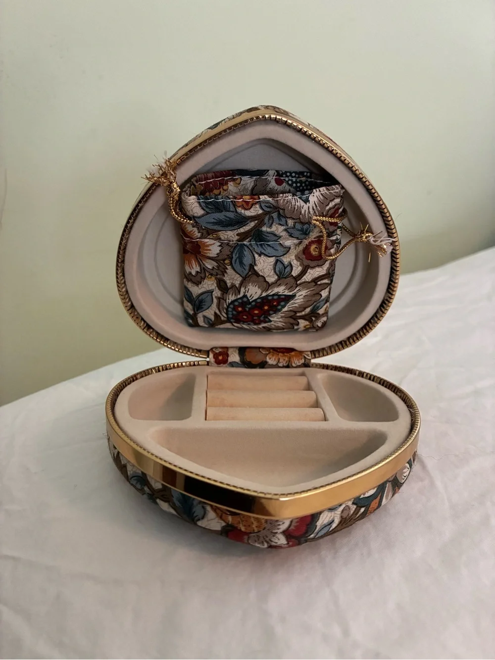 Floral Travel Jewelry Case with Gold Trim - Multicolor